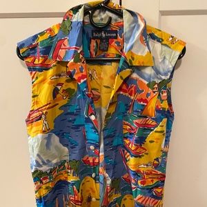 Ralph Lauren vintage sleeveless shirt beach print size 6